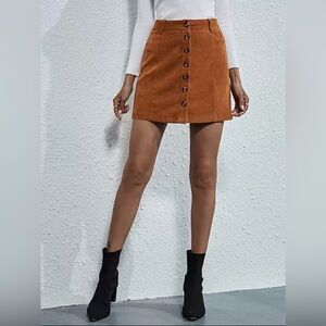 Button-Front Corduroy Skirt
